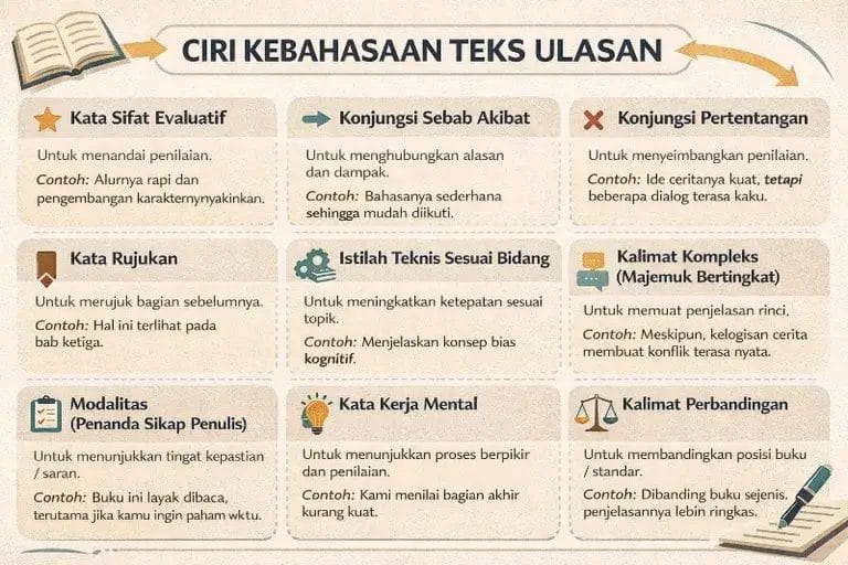 Poin 8 Ciri Kebahasaan Teks Ulasan